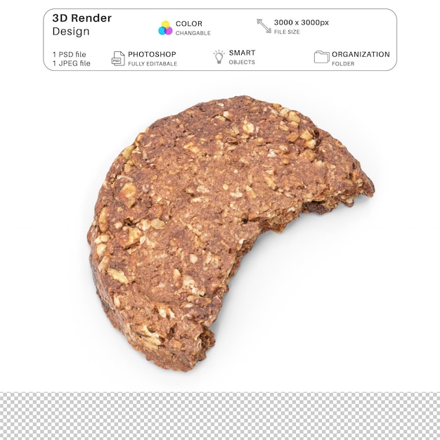 PSD biscotti di avena al cioccolato bitten 3d modellazione psd file biscotti realistici
