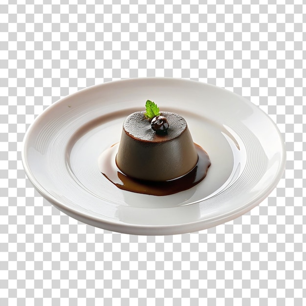 PSD 透明な背景に隔離された白い皿のチョコレートパナコッタ
