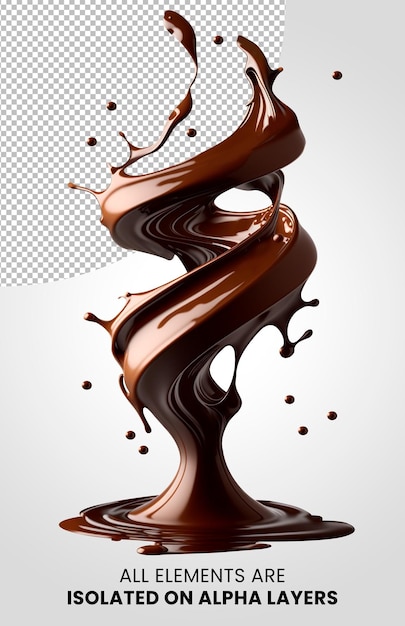 Chocolate spiral splash isolated on alpha layer png