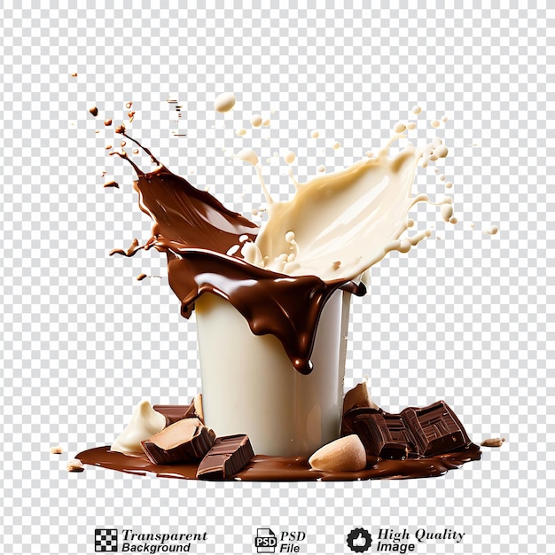 PSD chocolate splash and white chocolate milk isolated on transparent background