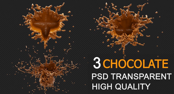 PSD шоколадный всплеск с каплями 3d-рендеринга