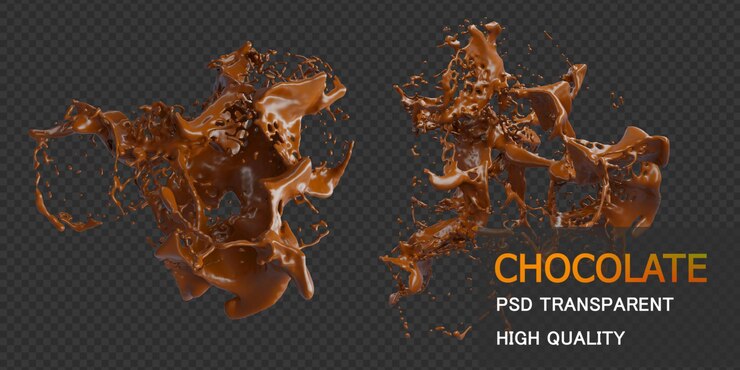 PSD chocolate splash with droplets 3d rendering premium psd