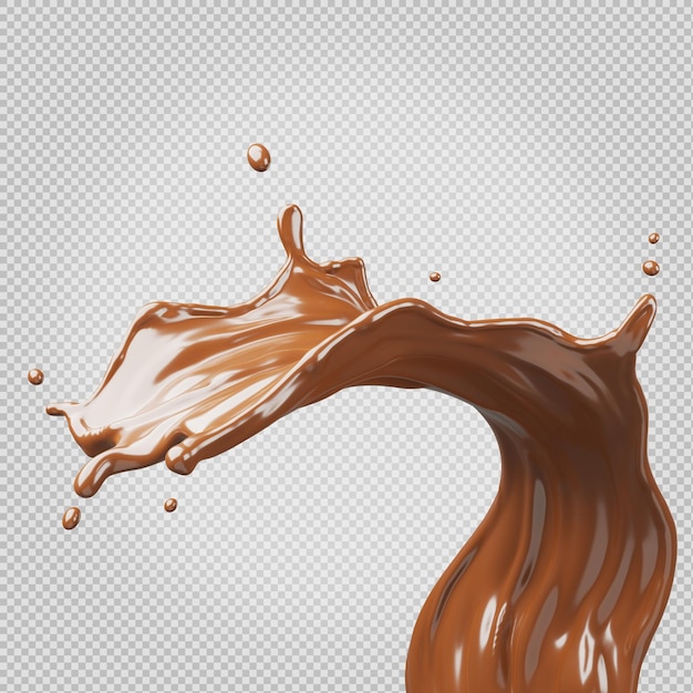 Spruzzi di cioccolato isolati rendering 3d con tracciato di ritaglio