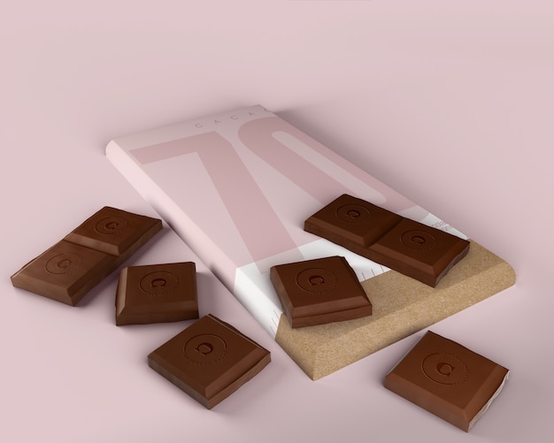 PSD chocolate tablet in paper wrapping mock-up