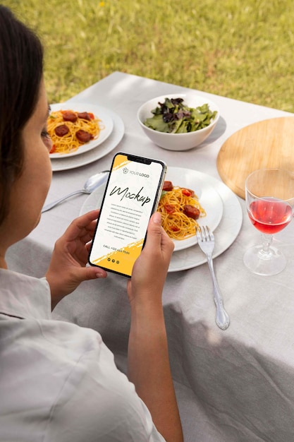 Chorizo dish with mock-up smartphone