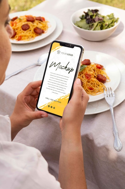 PSD chorizo dish with mock-up smartphone