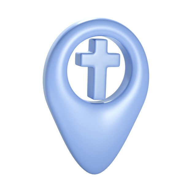 PSD christian 3d blue cross geotag gps icon element for church place religious building address object