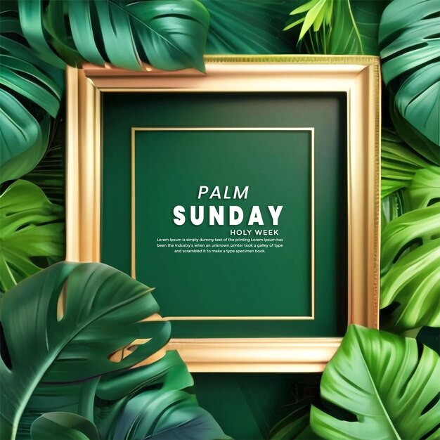 Christian cross and palm sunday holiday palm green leaves with background