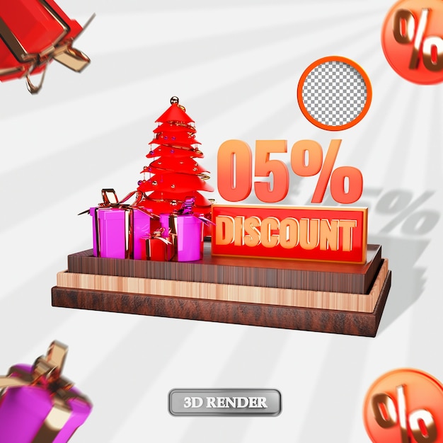 PSD christmas 05 percent sale discount label 3d rendered illustration