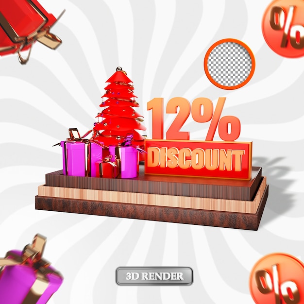 PSD christmas 12 percent sale discount label 3d rendered illustration