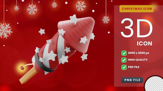 PSD christmas 3d fireworks rocket illustration