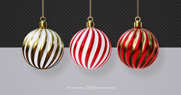 Christmas 3d gold striped bauble balls collection isolated