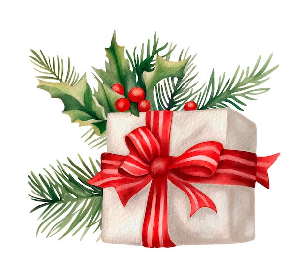 PSD christmas 3d illustration christmas gift with leaves