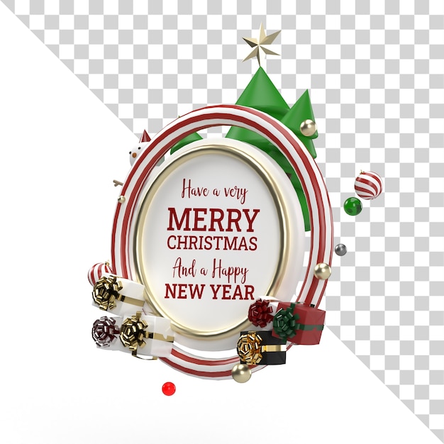 Christmas 3d render flying object with christmas ornament side view transparent mockup