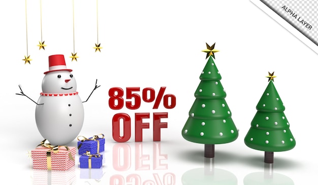 PSD banner di vendita di rendering 3d di natale 85 di sconto