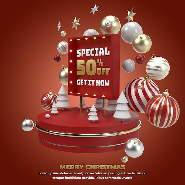 Christmas 3d Square banner holiday event for social media promotion and celebration Illustration