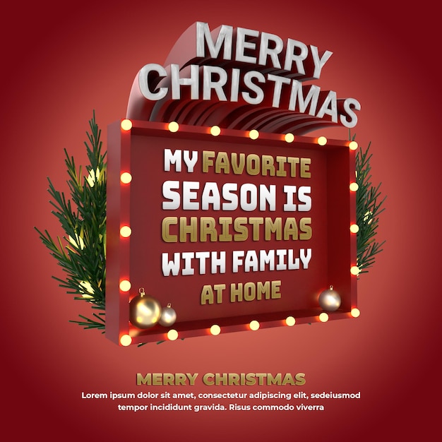 PSD christmas 3d square banner holiday event for social media promotion and celebration illustration