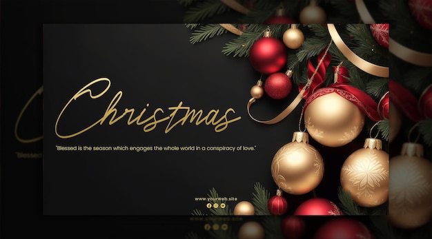PSD sfondo natalizio caratterizzato da eleganti ornamenti su un ricco sfondo nero