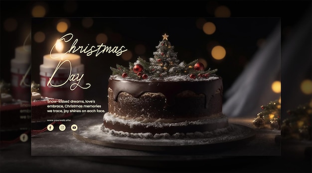 PSD christmas background and christmas cake