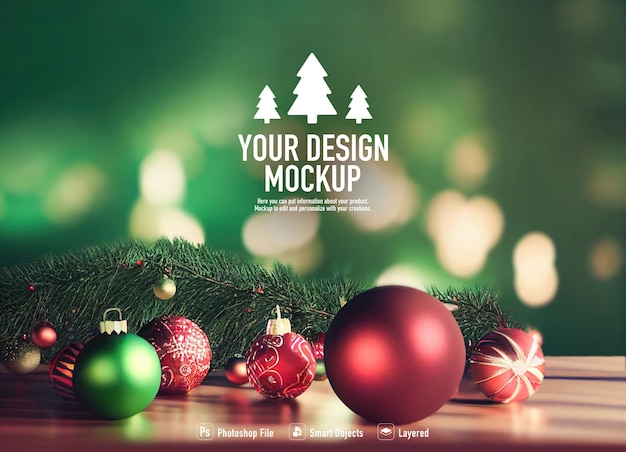 PSD mockup di sfondo di natale su sfondo sfocato