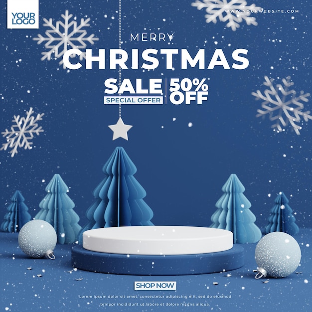 PSD christmas background for product display 3d rendering