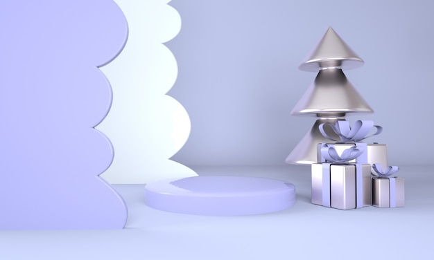 Christmas background with Christmas tree and stage for product display