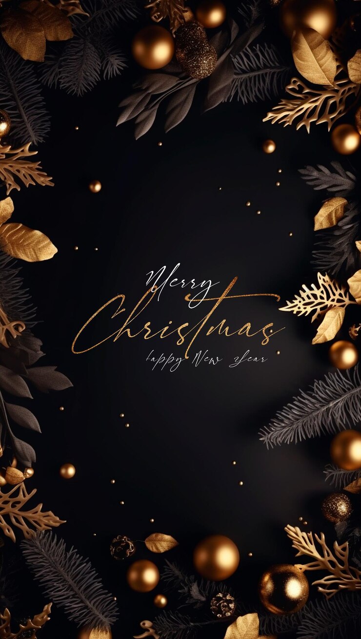 PSD christmas background with dark theme and golden leaves