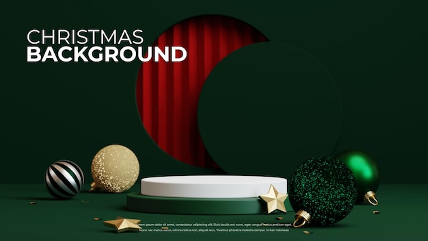 製品ディスプレイ3Dレンダリングの表彰台とクリスマスの背景
