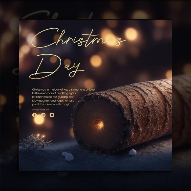 PSD christmas background and yule log and snow with lamp