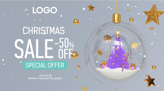 PSD christmas ball 3d render 2024 design sale banner