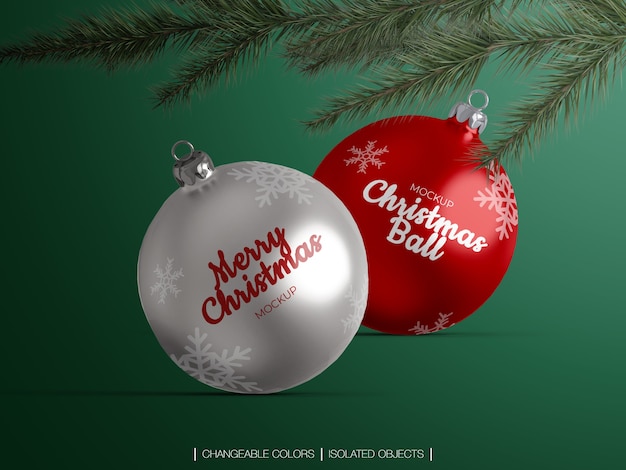 Christmas balls decoration mockup isolated with tree branch