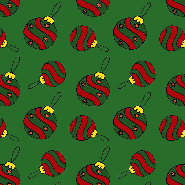 PSD christmas balls repeating pattern on green background