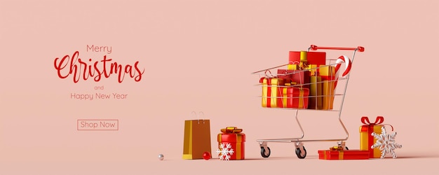 PSD christmas banner advertisement for christmas and new year sale, 3d illustration