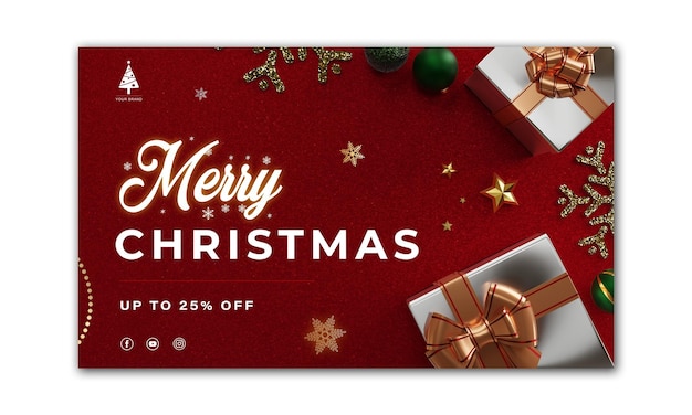 Christmas banner. Background Xmas design of gifts box  3d render. Horizontal christmas poster, greeting card, headers for website