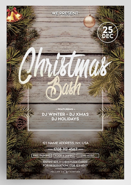 PSD christmas bash party flyer template