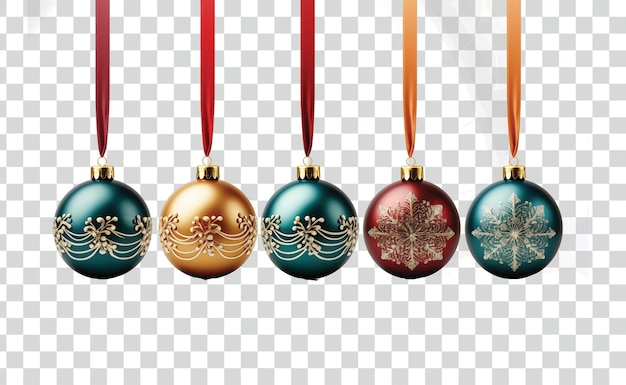 Christmas bauble tree decorations with other design elements isolated against a transparent backgrou