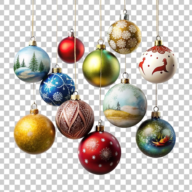 PSD christmas baubles colorful balls pattern and creative layout isolated on transparent background