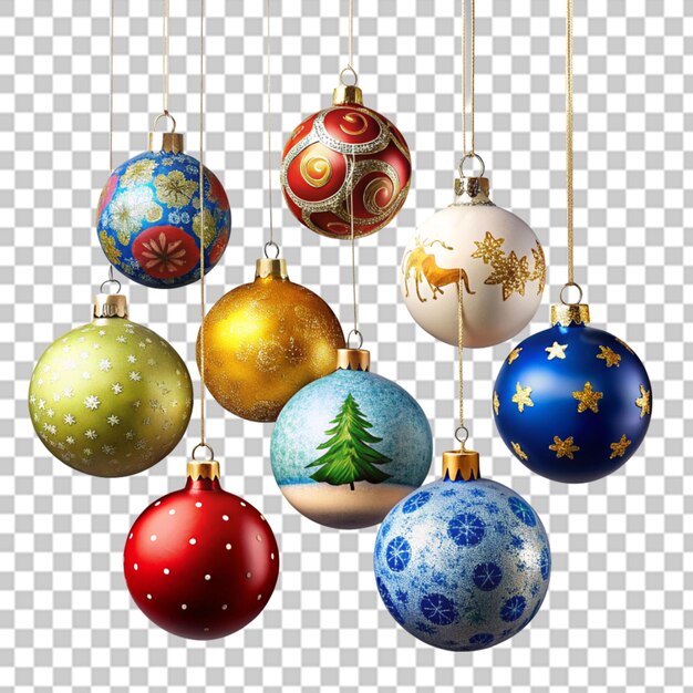 PSD christmas baubles colorful balls pattern and creative layout isolated on transparent background