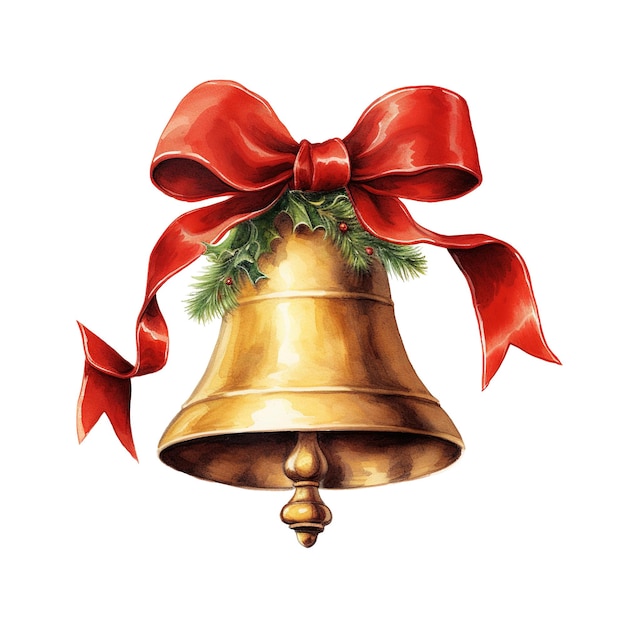 PSD christmas bell with bow ties for christmas event watercolor style ai generated