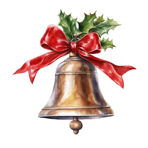 PSD christmas bell with bow ties for christmas event watercolor style ai generated