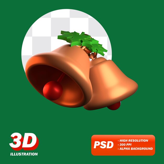 PSD christmas bell with holly christmas transparant background