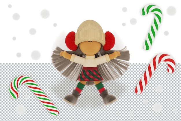 PSD christmas blonde rag doll as a snow angel with candy canes