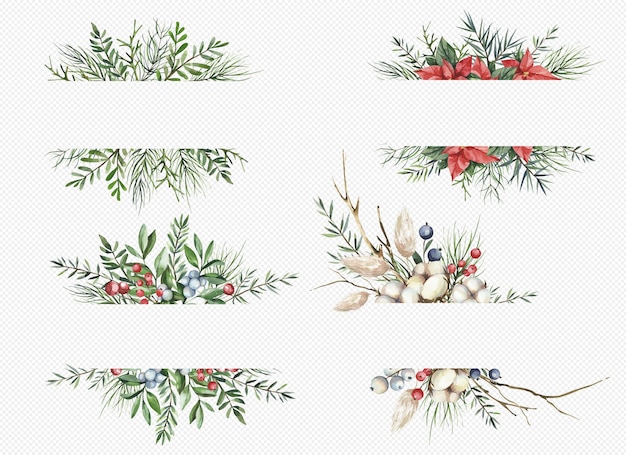 PSD christmas border art objects isolated set xmas festive frames of fir branches and evergreen leaves