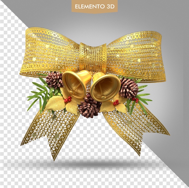 Christmas bow with golden bells with foliage