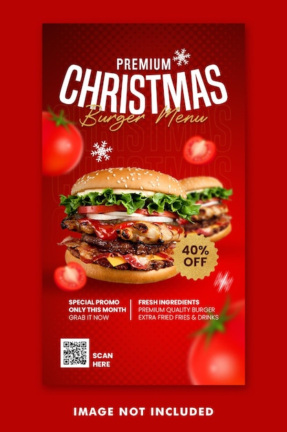 Christmas burger food menu social media post instagram stories template