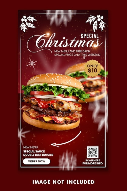 PSD christmas burger food menu social media post instagram stories template