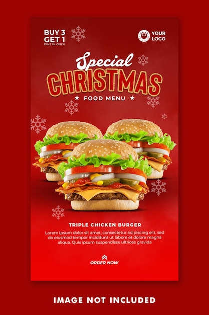 PSD christmas burger food menu social media post instagram stories template