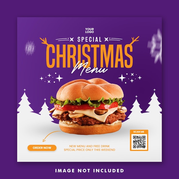 Christmas Burger Food Menu Social Media Post Square Banner Template