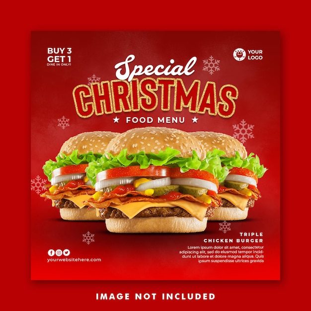 Menu di cibo per hamburger di natale modello di banner quadrato per post sui social media