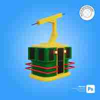 PSD christmas cable car sky cartoon style front look 3d object